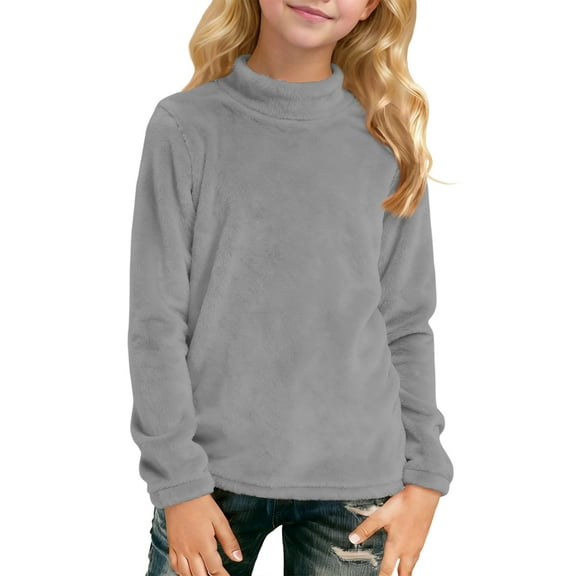 Girls Long Sleeve Mock Neck Pullover Top Casual Basic Solid Pattern Soft Fleece Sweatshirt Youth Winter Warm Shirt