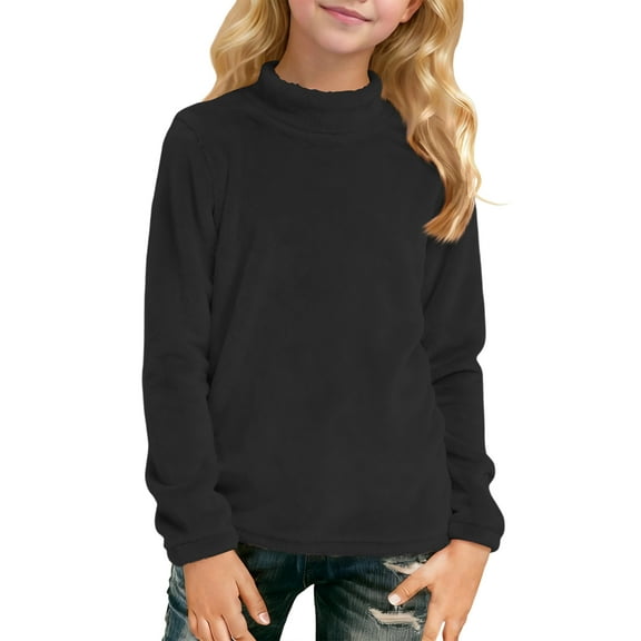 Girls Long Sleeve Mock Neck Pullover Top Casual Basic Solid Pattern Soft Fleece Sweatshirt Youth Winter Warm Shirt