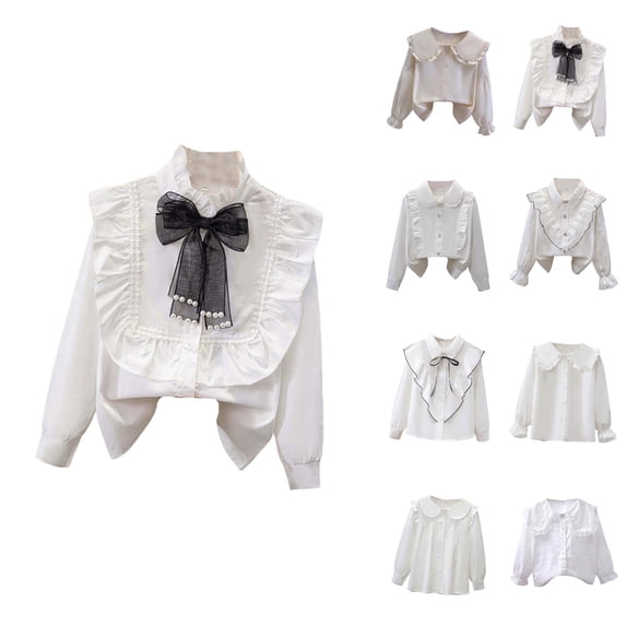 Girls' Long Sleeve Party Blouse with Ruffled Peter Pan Collar, Elegant Button-Down School Top for Dressy Casual Wear, Fall 2025