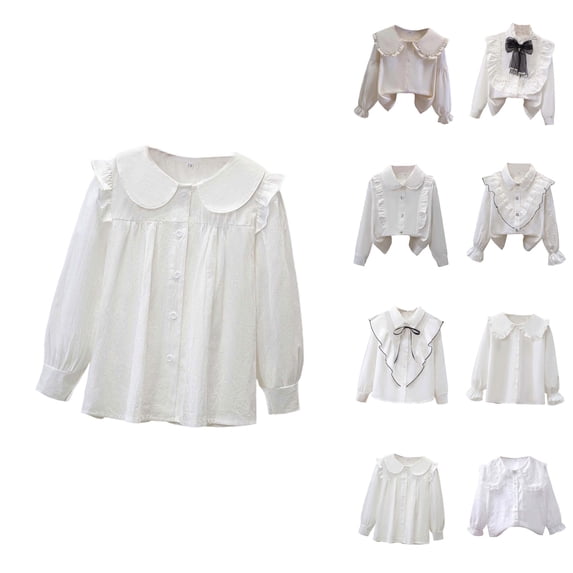 Girls' Long Sleeve Party Blouse with Ruffled Peter Pan Collar, Elegant Button-Down School Top for Dressy Casual Wear, Fall 2025