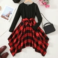 thumbnail image 1 of Girls Long Sleeve Plaid Dress Outfit With Belt Asymmetrical Hem Classic Two-Piece Set for Autumn and Winter​, 1 of 6