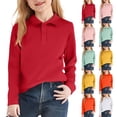 thumbnail image 1 of Girls' Long Sleeve Polo Shirt, Classic Collar School Uniform Top, Ribbed Cuffs Fall Casual, 120, 1 of 4