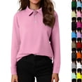 thumbnail image 1 of Girls Long Sleeve Polo Shirts Cotton Collared School Uniform Golf Shirt Casual Tops,Pink,9-10 Years, 1 of 6