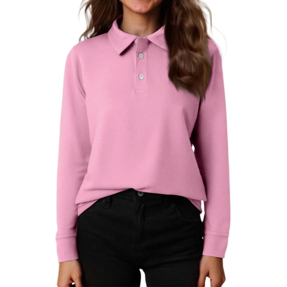 Girls Long Sleeve Polo Shirts Kids Casual School Uniform Shirts Cute Tops 5-14Y