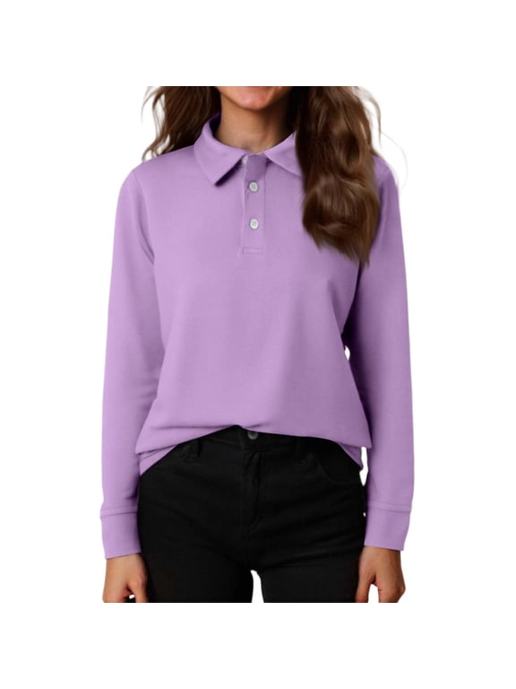 Girls Long Sleeve Polo Shirts Kids Casual School Uniform Shirts Cute Tops 5-14Y