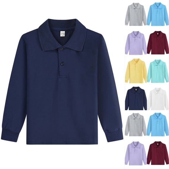 Girls Long Sleeve Polo Shirts Peter Pan Collar School UniformTops
