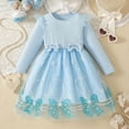 thumbnail image 1 of Girls Long Sleeve Princess Tulle Dress with Bows for Birthday Party, Sparkly Blue Tutu Dress for Kids Age 3-10 Years,Size 5-6 T, 1 of 7
