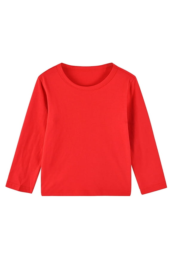 Girls Long Sleeve Pullover New Toddler Girls Boys Long Sleeve T-Shirts Cotton Crewneck Sweatshirt Soft Basic Comfy Casual Blouse Tops Red 90