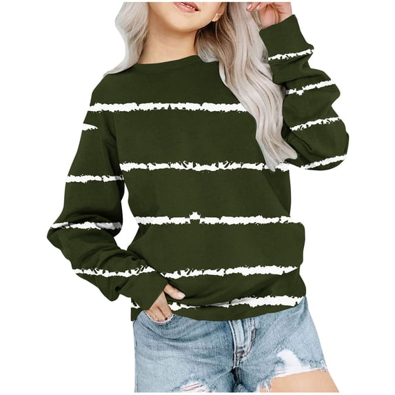 Girls Long Sleeve Pullover Shirts Girls Crewneck Oversized Sweatshirt Kids Fashion Long Sleeve Pullover Tops 1-12 Years Girls Long Sleeve Pullover Shirts Green 3-4T