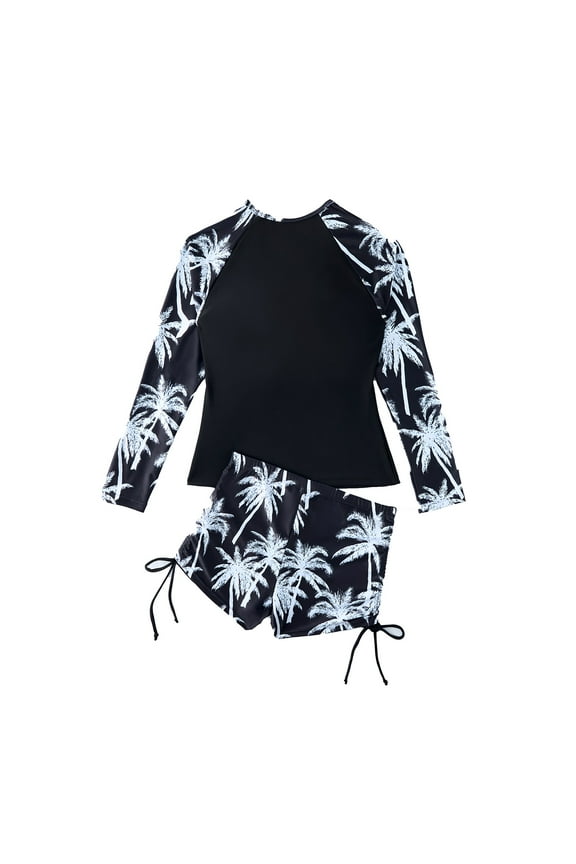 Girls Long Sleeve Rash Guard Bikini Set Sporty Two Piece Swimwear For Teen Beach Pool Summer Activities