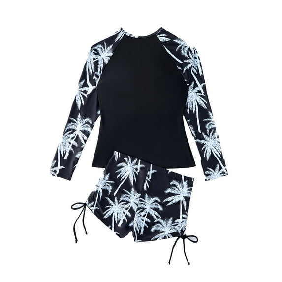 Girls Long Sleeve Rash Guard Bikini Set Sporty Two Piece Swimwear For Teen Beach Pool Summer Activities