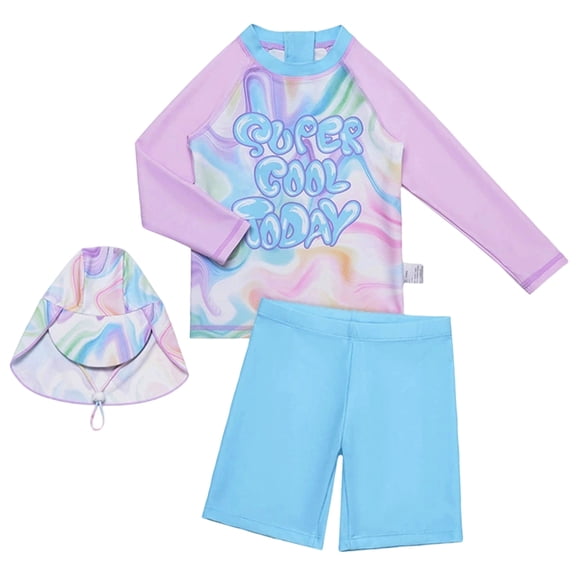 Girls Long Sleeve Rash Guard Girls Swimsuit Bathing Suits for Teens 2 Piece Swimsuit Two Piece Swim Set Rash Guard Top and Shorts Outfit for Toddler Kids Youth