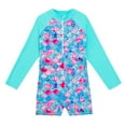 thumbnail image 1 of Girls Long Sleeve Rash Guard One Piece Swimsuits Zipper Front Bathing Suit Sun Protection Toddler Kid 4-12 Years, 1 of 9