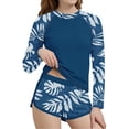 thumbnail image 1 of Girls Long Sleeve Rash Guard & Swim Shorts Set UPF 50+ Sun Protection, Tropical Leaf Print Swimwear,Size 14-15 T, 1 of 5