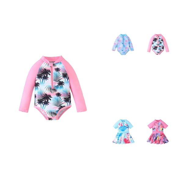 Girls Long Sleeve Rash Guard Swimsuit Set with Scale Tie-Dye Print, 2-Piece Tankini Swimwear for Ages 3-12