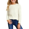 thumbnail image 1 of Girls Long Sleeve Ribbed Knit Pullover Sweater Classic Crewneck Casual Soft Lightweight Top for Kids Youth, 1 of 4