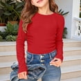 thumbnail image 1 of Girls Long Sleeve Ribbed Raglan Tee Stretchy Casual Basic Fit Crew Neck Shirt For Kids Youth Soft Shirts Tees Tops Girls ,Red,9-10 Years, 1 of 4
