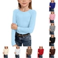 thumbnail image 1 of Girls Long Sleeve Ribbed Raglan Tee Stretchy Casual Basic Fit Crew Neck Shirt for Tween Youth 24 Months Girls Clothes Winter 11-12 Years, 1 of 5