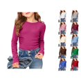 thumbnail image 1 of Girls Long Sleeve Ribbed Stretch Tee Slim Fit Casual Basic Top Comfortable Kids Shirt Winter Tops for Girls Athletic Apparel for Girls T Strap plus Size Girls Clothes Shirt Kids Running Shirts for, 1 of 5