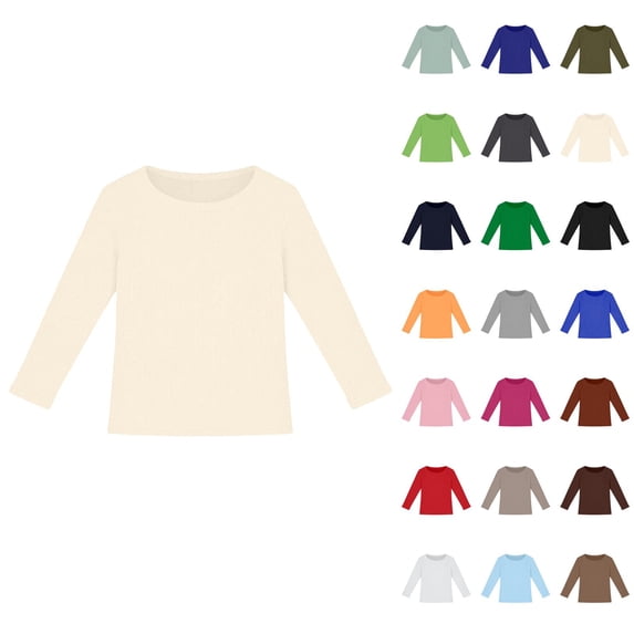 Girls Long Sleeve Ribbed Stretch Tee Slim Fit Casual Basic Top Comfortable Kids Shirt