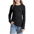 thumbnail image 1 of Girls Long Sleeve Ribbed T-shirts Kids Crewneck Side Ruched Basic Shirts Casual Layering Tops 5-16 Years, 1 of 7