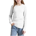 thumbnail image 1 of Girls Long Sleeve Ribbed T-shirts Kids Crewneck Side Ruched Basic Shirts Casual Layering Tops 5-16 Years, 1 of 7