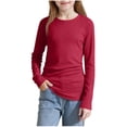thumbnail image 1 of Girls Long Sleeve Ribbed T-shirts Kids Crewneck Side Ruched Basic Shirts Casual Layering Tops 5-16 Years, 1 of 7