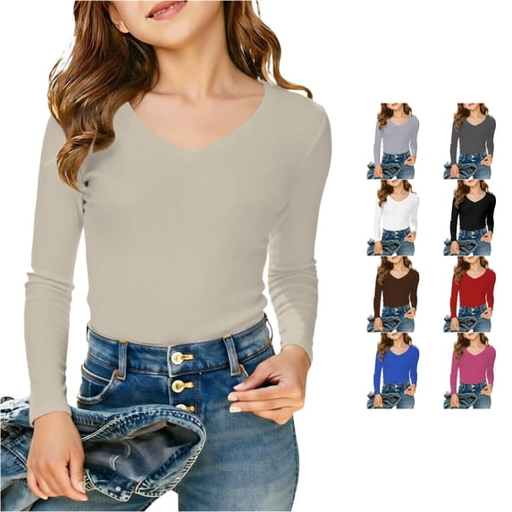 Girls Long Sleeve Ribbed V Neck T Shirt Comfortable Casual Top For Big Kids Tweens Soft Breathable Daily Wear Kids Summer Tops Crewneck Tees