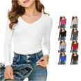 thumbnail image 1 of Girls Long Sleeve Ribbed V Neck T Shirt Comfortable Casual Top For Big Kids Tweens Soft Breathable Daily Wear Kids Summer Tops Crewneck Tees, 1 of 4