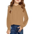 thumbnail image 1 of Girls Long Sleeve Ruffle Neck Lightweight Sheer Mesh Blouse with Polka Dot Pattern Casual Top, 1 of 2