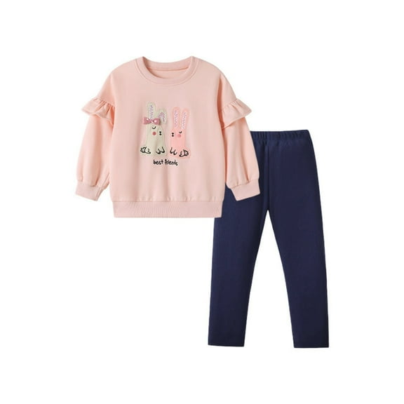Girls' Long Sleeve Ruffle Shoulder Sweatshirt and Leggings Set