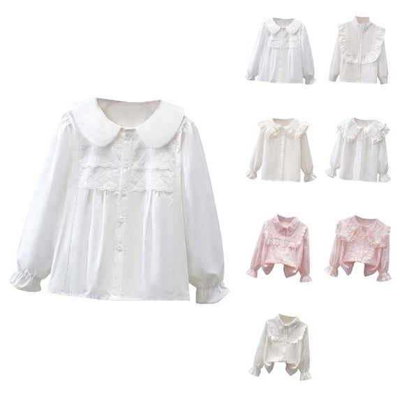 Girls Long Sleeve Ruffled Button Down Blouse – Elegant Lace Party & School Top for Fall