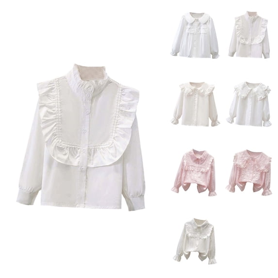 Girls Long Sleeve Ruffled Button Down Blouse – Elegant Lace Party & School Top for Fall