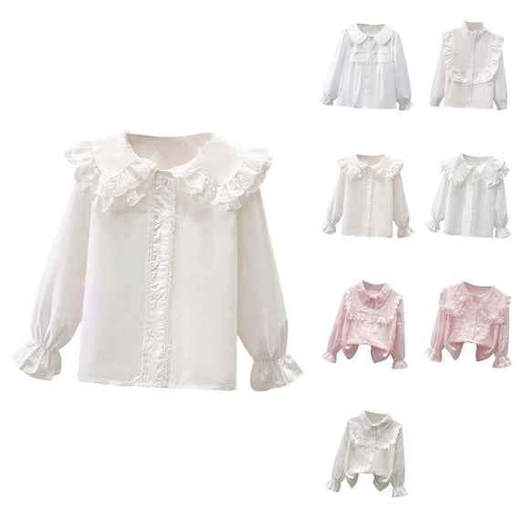 Girls Long Sleeve Ruffled Button Down Blouse – Elegant Lace Party & School Top for Fall