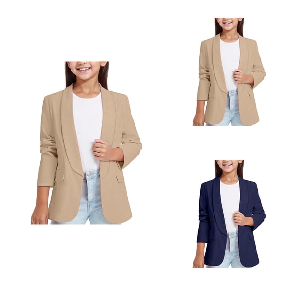 Girls Long Sleeve Shawl Formal Suit Jacket, Open Front Inner Pocket for Kids Little Girl Undershirts