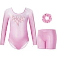thumbnail image 1 of Girls Long Sleeve Shiny Metallic Gymnastics Leotards Bodysuit with Tights, 1 of 10
