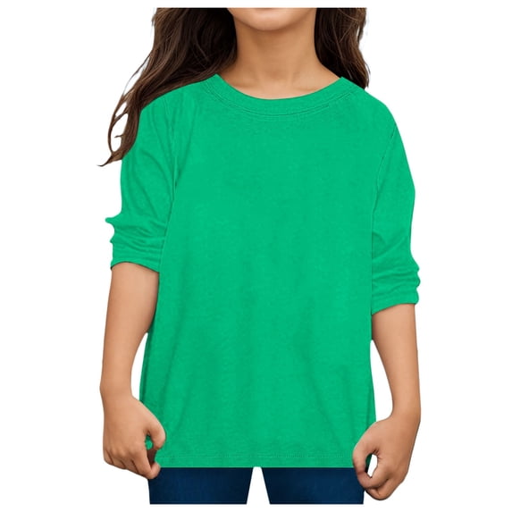 Girls Long Sleeve Shirt Children Kid Tops Tee Casual Clothes, Green Size 11-12 years
