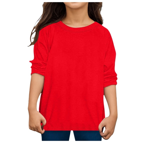 Girls Long Sleeve Shirt Children Kid Tops Tee Casual Clothes, Red Size 4-5 years