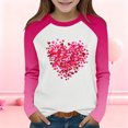 thumbnail image 1 of Girls Long Sleeve Shirt Heart Print Raglan Sleeve Top Soft Stretchy Pink & White Tee for Kids Kids to Big Girls 4-12 Years,Size 12 T, 1 of 9