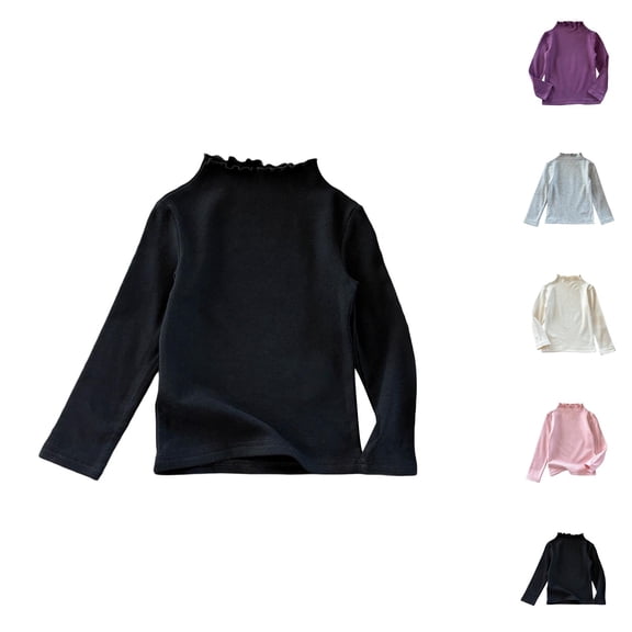 Girls Long Sleeve Shirts 2026 Fall Winter Casual Thermal Lettuce Edge Trim Undershirt Kids Blouse Top