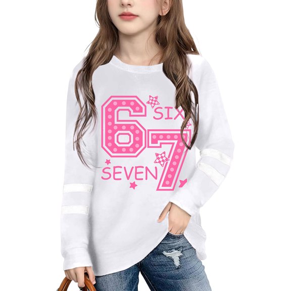 Girls Long Sleeve Shirts Basic Winter 67 Graphic Crewneck Fall Winter Layering Tops T Shirts Kids