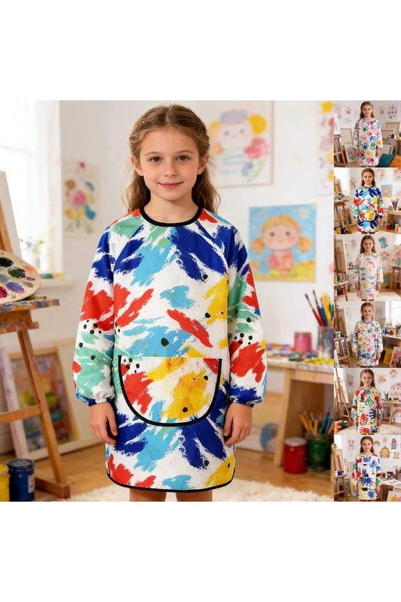 Girls Long Sleeve Shirts Cotton Toddler Clothes for Boys Girls Kids Painting Art Smock Apron With Front Pocket, Waterproof Protective Cover For Craft & Mealtime Back To School Clothes