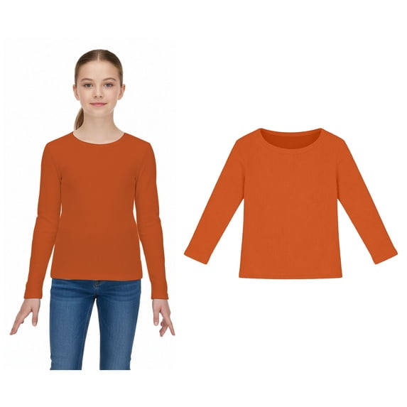 Girls' Long Sleeve Shirts Crew Neck Ribbed Tees Shirt Basic Layer Tops Size 13-14 Years Girls Clothes
