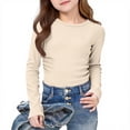 thumbnail image 1 of Girls Long Sleeve Shirts Crewneck Ruched Side Slim Fit Tops Ribbed Knit Casual Basic Tees Shirt 5-16 Years, 1 of 8
