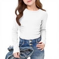 thumbnail image 1 of Girls Long Sleeve Shirts Crewneck Ruched Side Slim Fit Tops Ribbed Knit Casual Basic Tees Shirt 5-16 Years, 1 of 8