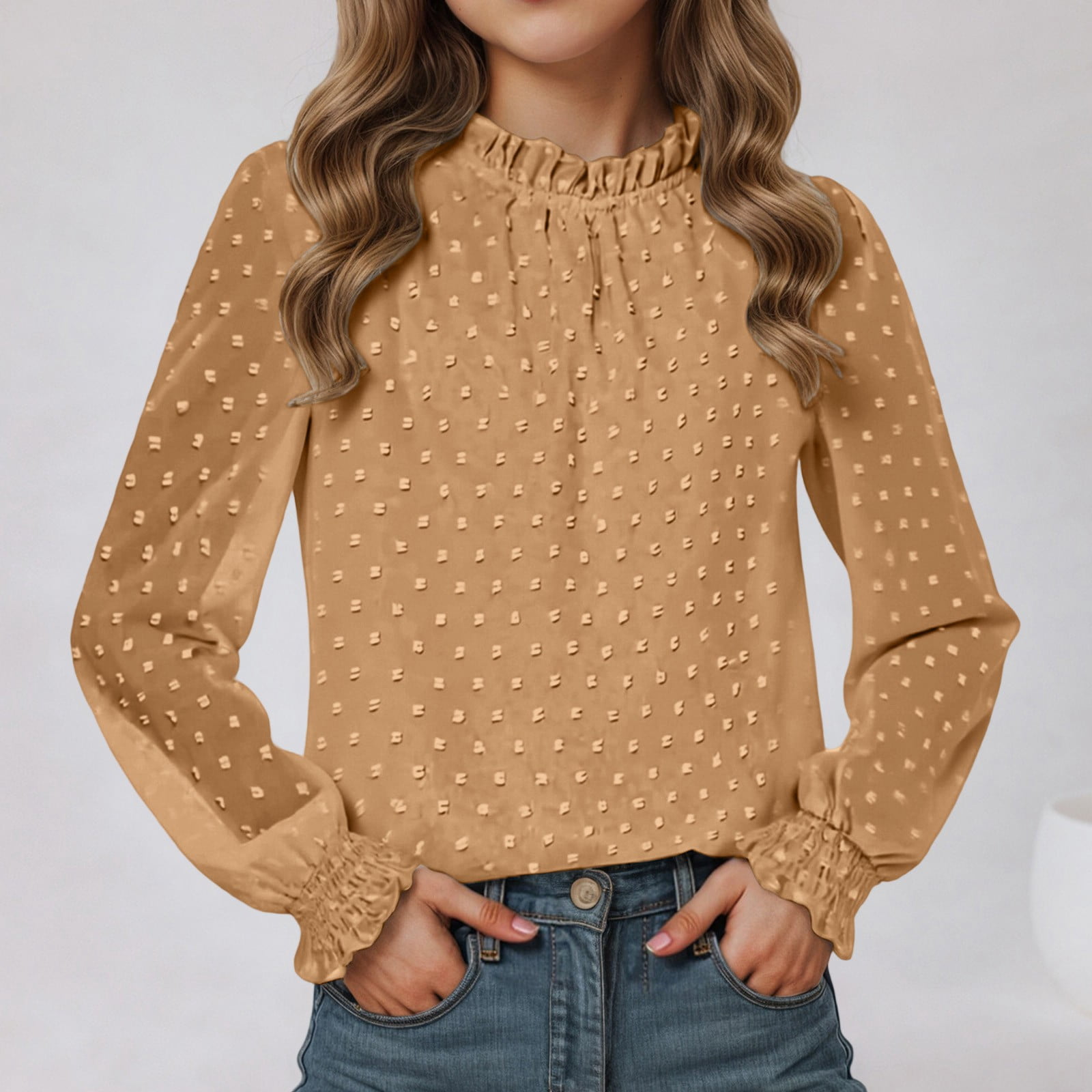 Girls Long Sleeve Shirts Girls Flocked Mesh Ruffle Blouse Long Sleeve ...