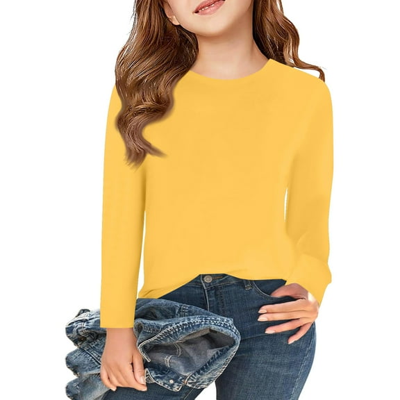 Girls Long Sleeve Shirts Kids Crewneck T-Shirts Fall Tops Tees Yellow 160