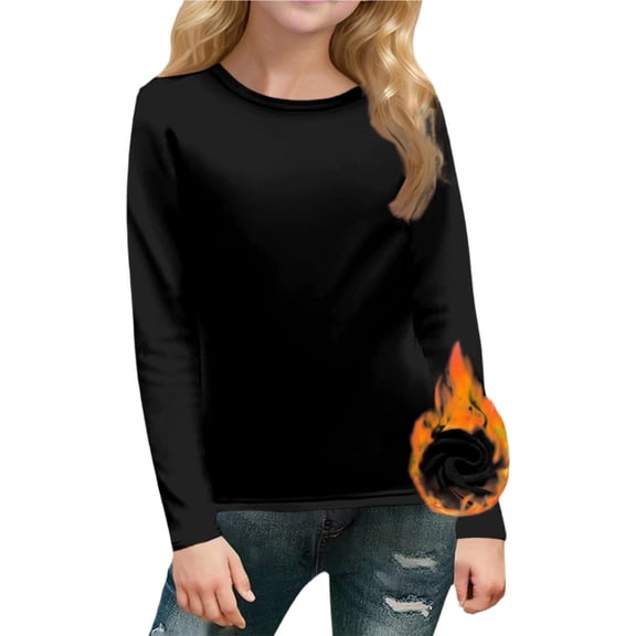 Girls Long Sleeve Shirts Kids Girls' Tees Thermal Basic Tops Fleece Lined Crewneck Trendy Fall Layering Tees 3-11 Years
