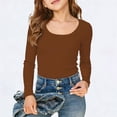 thumbnail image 1 of Girls Long Sleeve Shirts Ribbed Layering Tops U Neck Slim Fit Basic Tee Undershirts 5 16 Years, 1 of 4