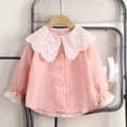 thumbnail image 1 of Girls Long Sleeve Shirts Size 2-10 Cute Button-Down Doll-Collared Tops Toddlers Kids Trendy Color-Block Lace Splice Lightweight Going Out Blouses, 1 of 5